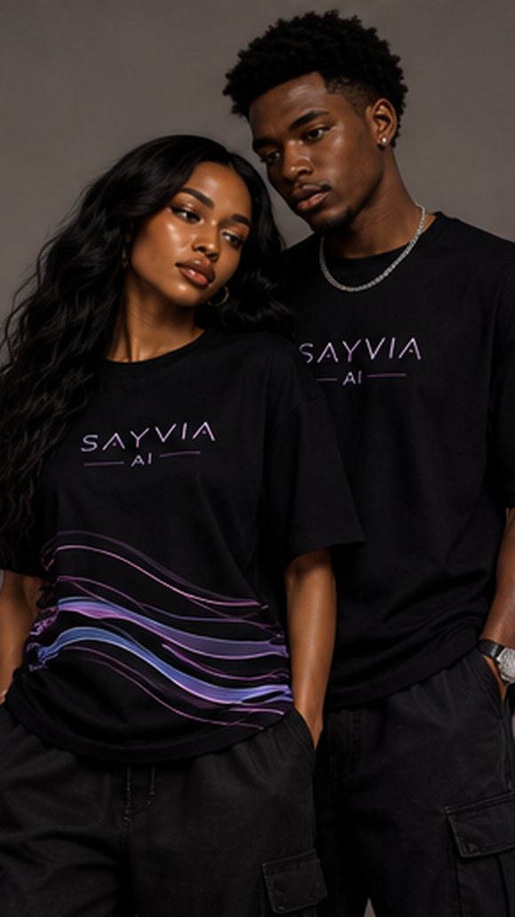 Two people in black Sayvia tees